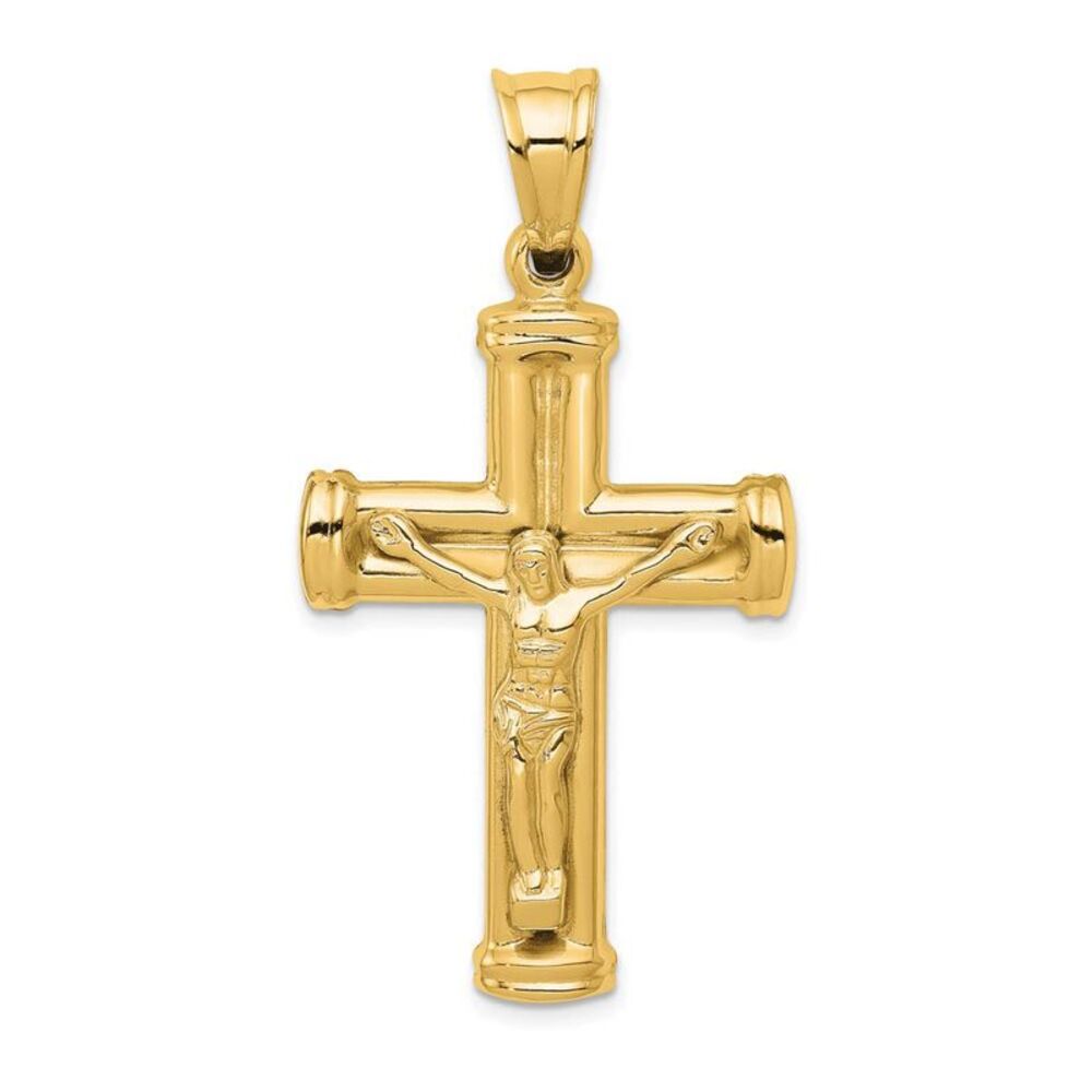 Mens 14k Yellow Gold Hollow Reversible Crucifix Cross Pendant, 25x49mm